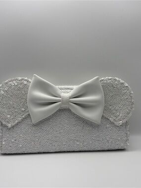 Loungefly White Sequin Bow Ear Clutch